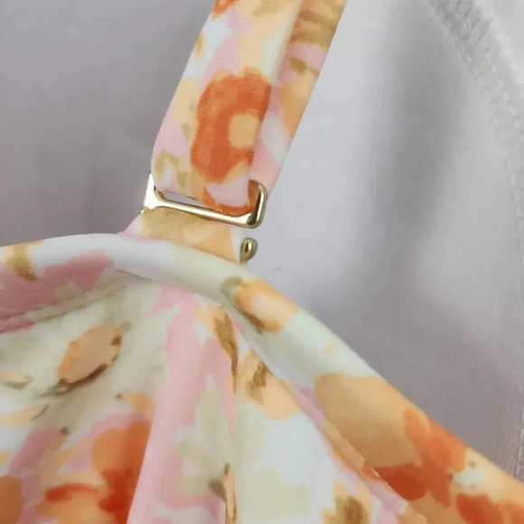 KONA SOL Women's Swim Suit‎ Adjustable Strap Orange Pink Flowers SZ 24W Modest - Picture 11 of 14